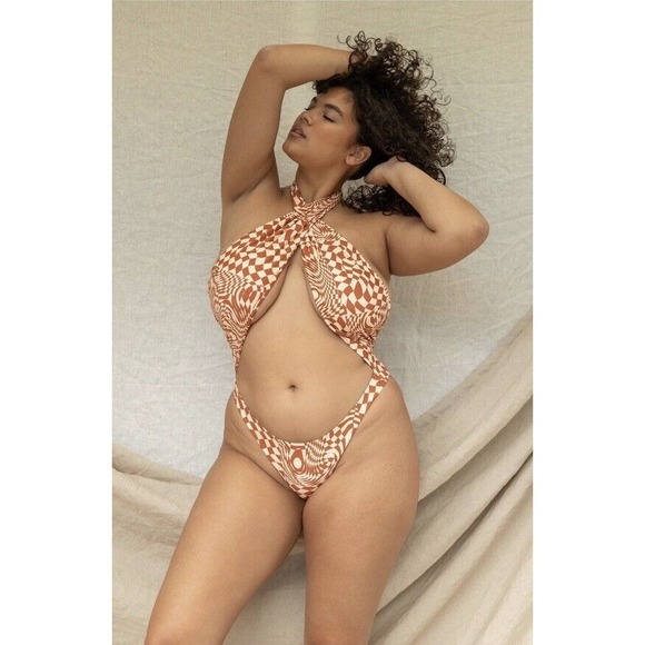 Stone Fox Swim Other - NWT Stone Fox x Free People Azalea One Piece in Caramel Check Size XL‎ X Large